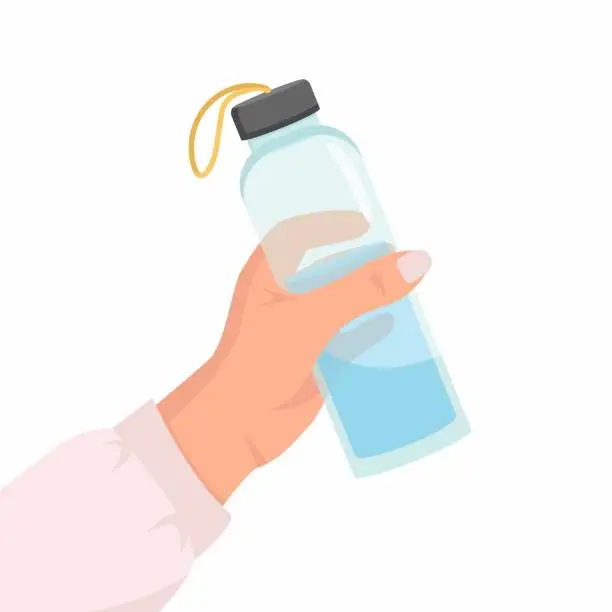 Vector illustration of Woman holding a reusable water bottle