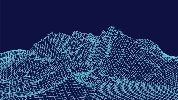 Wireframe landscape design on blue background. Technology vector grid. Wireframe landscape design on blue background. Technology grid. wireframes stock illustrations