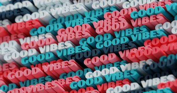 istock 3D Good Vibes. Abstract typographic 3D lettering background. Modern bright trendy word pattern in pink, blue, graphite and white. Contemporary cover, backdrop for presentations 1324582001