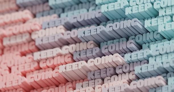 istock 3D Keep Going. Abstract typographic 3D lettering background. Modern bright trendy motivational word pattern in light pink and blue colors. Contemporary cover and backdrop 1324583223