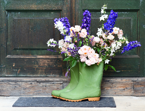 Rubber boots with beautiful bouquet