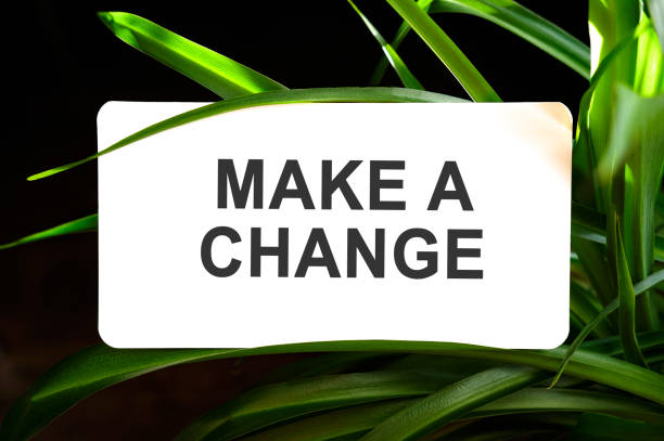 istock Make a change text on white surrounded by green leaves 1324585416