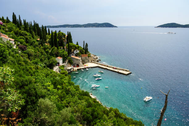 istock Croatia, Trsteno panoramic view of small harbor 1324585487