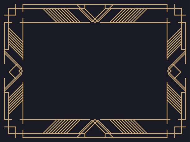 Art deco frame. Vintage linear border. Design a template for invitations, leaflets and greeting cards. Geometric golden frame. The style of the 1920s - 1930s. Vector illustration Art deco frame. Vintage linear border. Design a template for invitations, leaflets and greeting cards. Geometric golden frame. The style of the 1920s - 1930s. Vector illustration art deco style stock illustrations