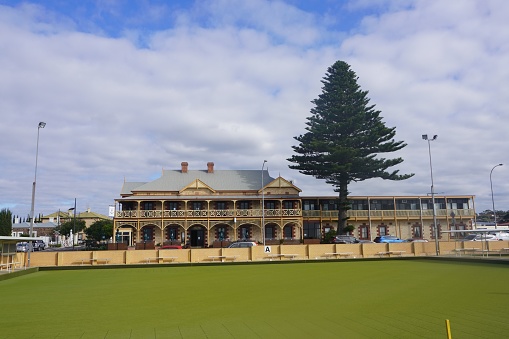 Victor Harbor, South Australia, Australia, May 12, 2021.\nThe hotel is one of many heritage buildings in town