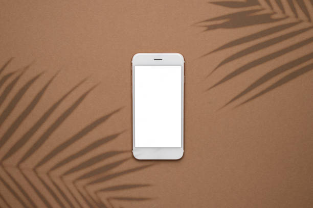 istock Modern smartphone on pastel colored background. Mock up for game design, mobile application, wallpapers, websites. Plant and shadows. 1324602662