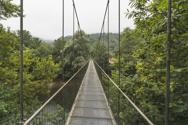 hanging bridge over small river on Asturias- Spain in Saliencia, AS, Spain