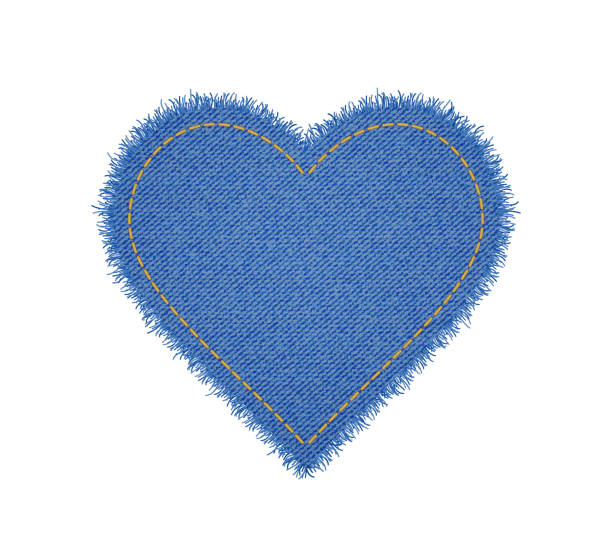 istock Denim heart shape with seam. Torn jean patch with stitches. Vector realistic illustration on white background 1324609250