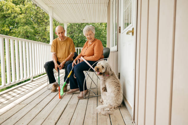 istock Summer joy, senior couple sitting outdoors with dog 1324609672