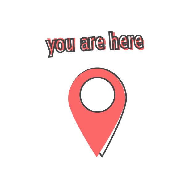 istock Vector position icon. You are here on cartoon style on white isolated background. 1324609976