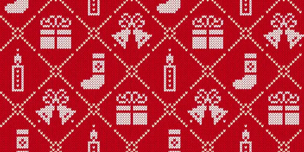 Vector illustration of Knit christmas pattern. Red seamless background. Vector illustration.