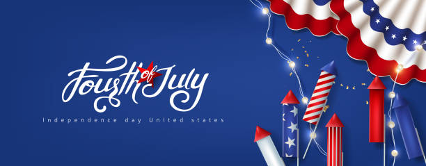 Independence day USA celebration banner with festive decoration american. 4th of July poster template. Independence day USA celebration banner with festive decoration american. 4th of July poster template. 4th of july fireworks stock illustrations