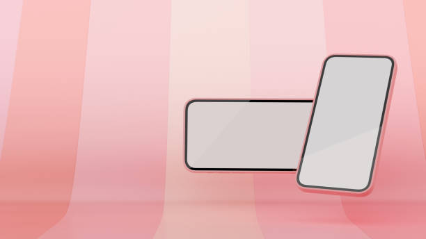 istock Two smartphones with mock-up screen flying on pink abstract background, 3D rendering 1324617491