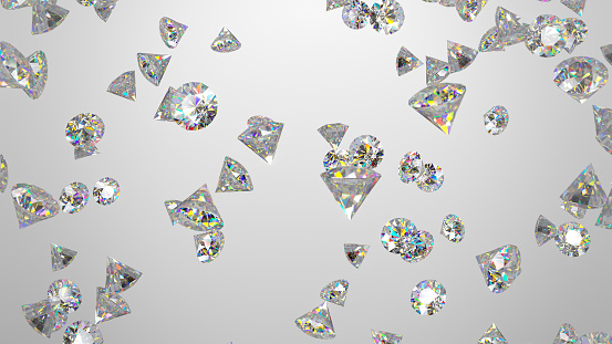 Rain of diamonds. Gemstones luxury background. 3D rendering illustration