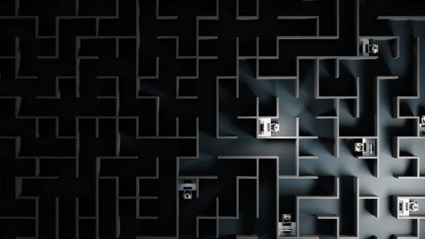 istock Office workers trapped in a maze. Workaholic, social isolation concept. Digital 3D rendering. 1324623036