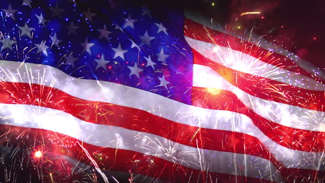4th of July fireworks Background With USA flag, Independence Day Holiday Background