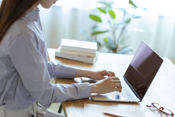 Hand of Japanese women for remote work