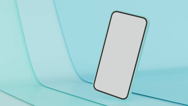 istock Smartphone with mock-up screen frying isolated on light blue abstract background, 3D rendering 1324627322