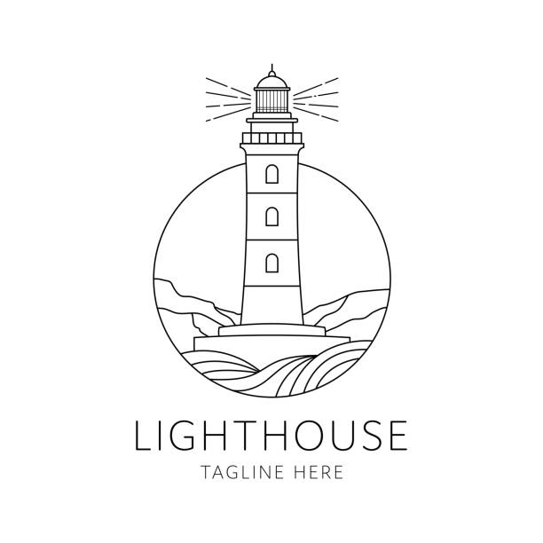 illustrazioni stock, clip art, cartoni animati e icone di tendenza di faro badge monoline design stile - lighthouse