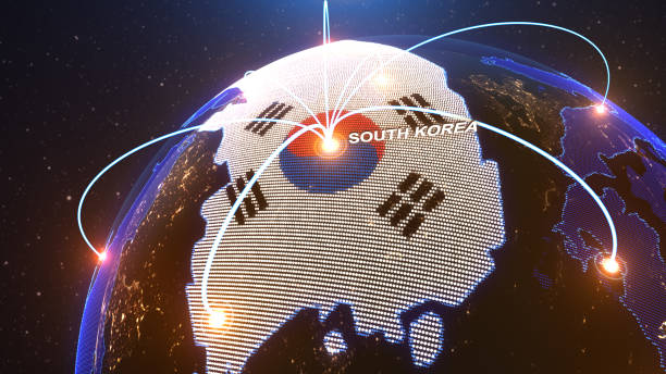 한국의 세계지도 - 태극기 뉴스 사진 이미지