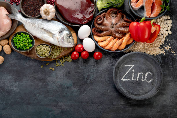 Healthy eating concept Food high in zinc on dark background. Healthy eating concept. Top view, flat lay, copy space zinc stock pictures, royalty-free photos & images