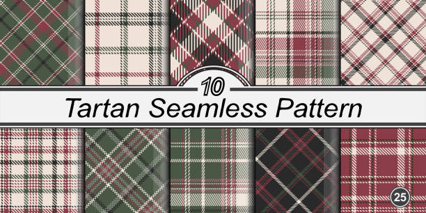 Tartan pattern set. Classic tartan pattern set. Abstract checkered seamless background. Straight and oblique scottish cage. Vector graphics printing on fabrics, shirts and textiles. tsp stock illustrations