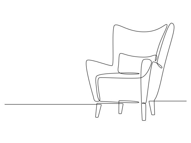 Continuous one line drawing of armchair. Modern chair in Linear style. Interior Furniture hand-drawn picture silhouette. Vector illustration Continuous one line drawing of armchair. Modern chair in Linear style. Interior Furniture hand-drawn picture silhouette. Vector illustration. silhouette lounge stock illustrations