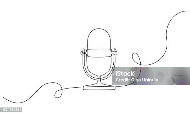 Continuous One Line Drawing Of Podcast Microphone Vintage Mike In Simple Linear Style For Banner Of Music Webinar Online Training Speech Editable Stroke Vector Illustration Stock Illustration - Download Image Now