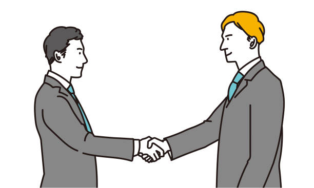 ビジネスマンに手を振る - business relationship handshake business meeting点のイラスト素材／クリップアート素材／マンガ素材／アイコン素材