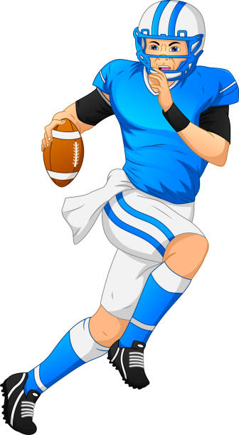 ilustrações, clipart, desenhos animados e ícones de jogador de futebol americano posando e segurando uma bola - football player american football sport professional sport