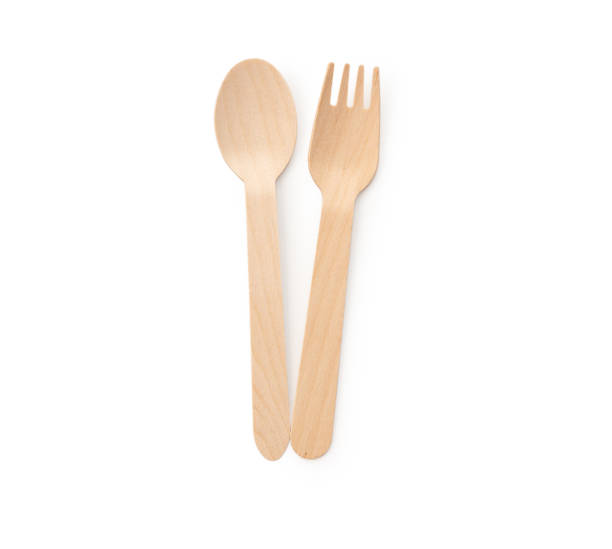 istock Wood paper spoon with fork on isolated white background 1324637577