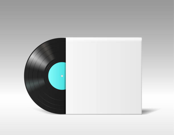 realistische vinyl-disc-mockup in leeren leeren musik-album-cover isoliert auf weißem hintergrund - schallplatte hülle stock-grafiken, -clipart, -cartoons und -symbole