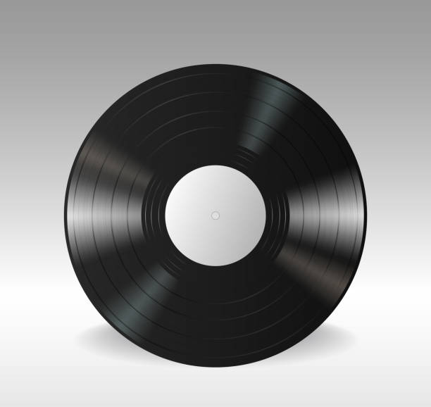 istock Gramophone vinyl LP record with empty white label. Black musical long play album disc isolated 1324638800