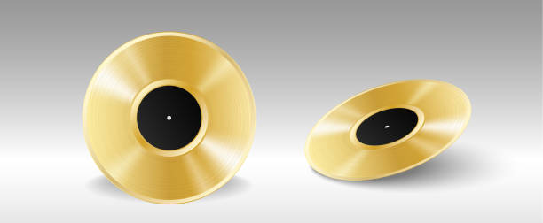 istock Gramophone golden vinyl LP record template mock up set isolated on white background 1324638803