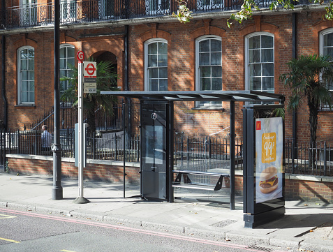 London, Uk - Circa September 2019: Public transport bus stop