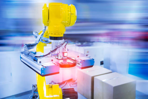 istock Robotic vision sensor camera system in intellegence cardboard box of product packaging 1324642279