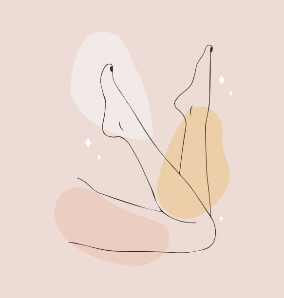 stockillustraties, clipart, cartoons en iconen met hair removal. linear female smooth legs. woman body care. vector illustration of elegant feet in a trendy minimalist style. epilation, beauty and health concept - woman foot