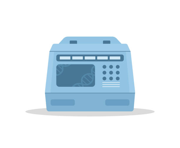 ilustrações de stock, clip art, desenhos animados e ícones de pcr machine. termal cycler for polymerase chain reaction. laboratory equipment for molecular biology research. dna amplifier. vector illustration in flat cartoon style - pcr device