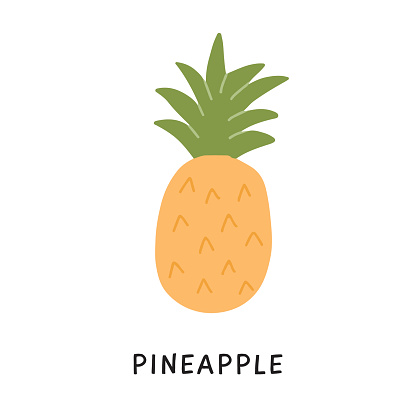 Pineapple isolated on white background. Simple exotic whole fruit icon. Colored flat vector illustration