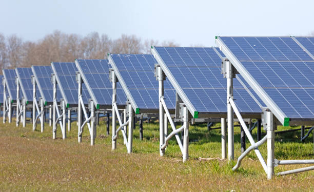 istock Solar park, green energy panels on grass 1324646419