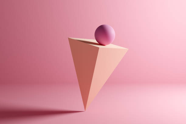 istock Sphere ball on balance on an inverse pyramid prism geometric shape on pink background. Abstract 3D 1324647295