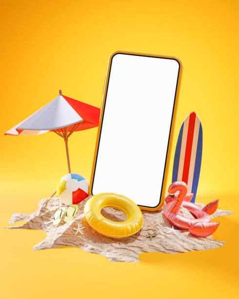 istock Mockup Phone Summer Holiday Concept Yellow Background 3D Rendering 1324650000