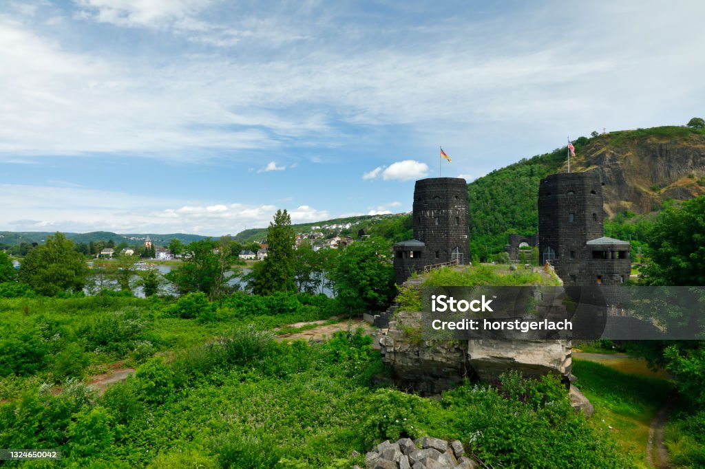 Ruin of the Bridge of Remagen Ruin of the railroad bridge that crossed the Rhine near Remagen until the end of the Second World War Third Reich Stock Photo