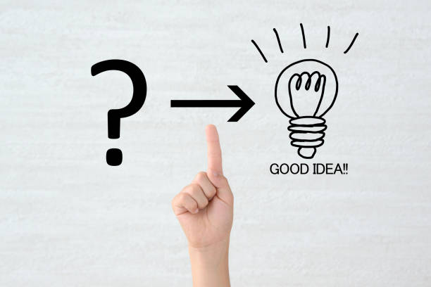 istock Child's hand pointing quesiton mark and light bulb illsutration 1324654170