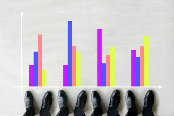 biznesowe buty męskie i kolorowy wykres - comparison questionnaire test results marketing zdjęcia i obrazy z banku zdjęć