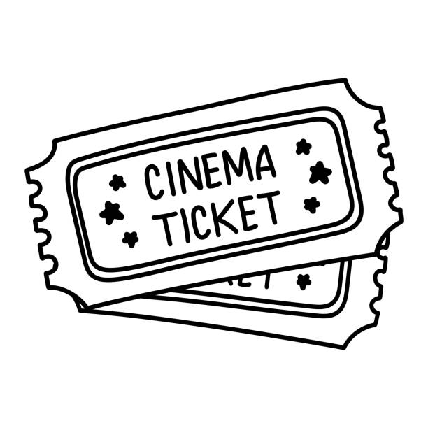 Two cinema tickets isolated on white background. Flat hand drawn cinema ticket. Sketch icon movie entrance ticket. Template admission pass mockup or performance coupon. Art graphic stroke design. Two cinema tickets isolated on white background. Flat hand drawn cinema ticket. Sketch icon movie entrance ticket. Template admission pass mockup or performance coupon. Art graphic stroke design movie ticket illustrations stock illustrations