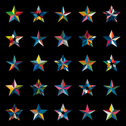 Vector colorful five pointed stars icon pattern collection for design