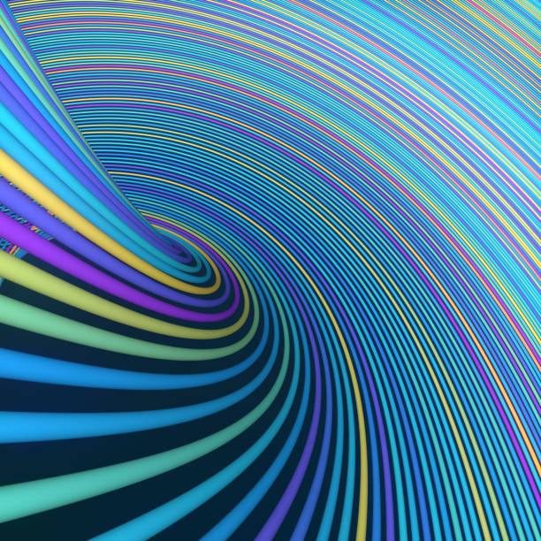 istock Wavy digital illustration of pattern twisted colored lines. Trendy template with curving geometric shapes. 3d rendering 1324657327