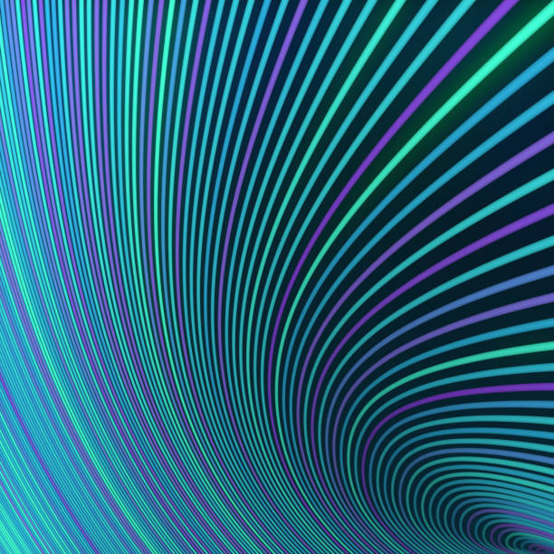 istock Wavy digital illustration of twisted multicolored lines. Trendy template with curving geometric shapes. 3d rendering 1324657341