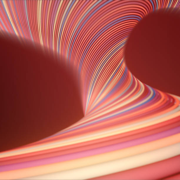 istock Wavy wires digital illustration of striped pattern. Twisted multicolored lines with depth of field. 3d rendering 1324657342